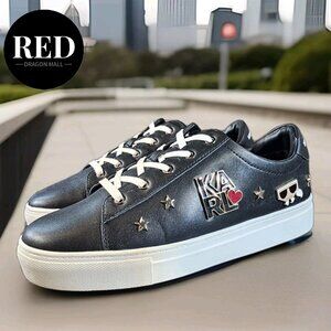 Karl Lagerfeld Paris Car Logo Charm Black Sneakers - Women's Size 9.5